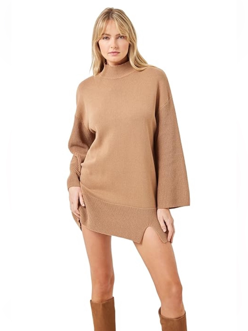 L*Space Lacy Knit Mini Dress Cotton Long Sleeve Tan Size Small Revolve Coverup